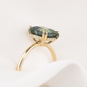 Asscher Cut Solitaire Engagement Ring, Asscher Cut Sapphire Ring, Simple Parti Blue Green Sapphire Ring, One of a kind 3ct engagement ring image 3