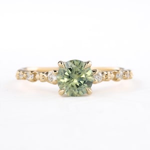 14k gold Montana Sapphire Engagement Ring, Parti green sapphire ring, Green Sapphire Montana Ring, 14k solid gold, Sapphire diamond ring