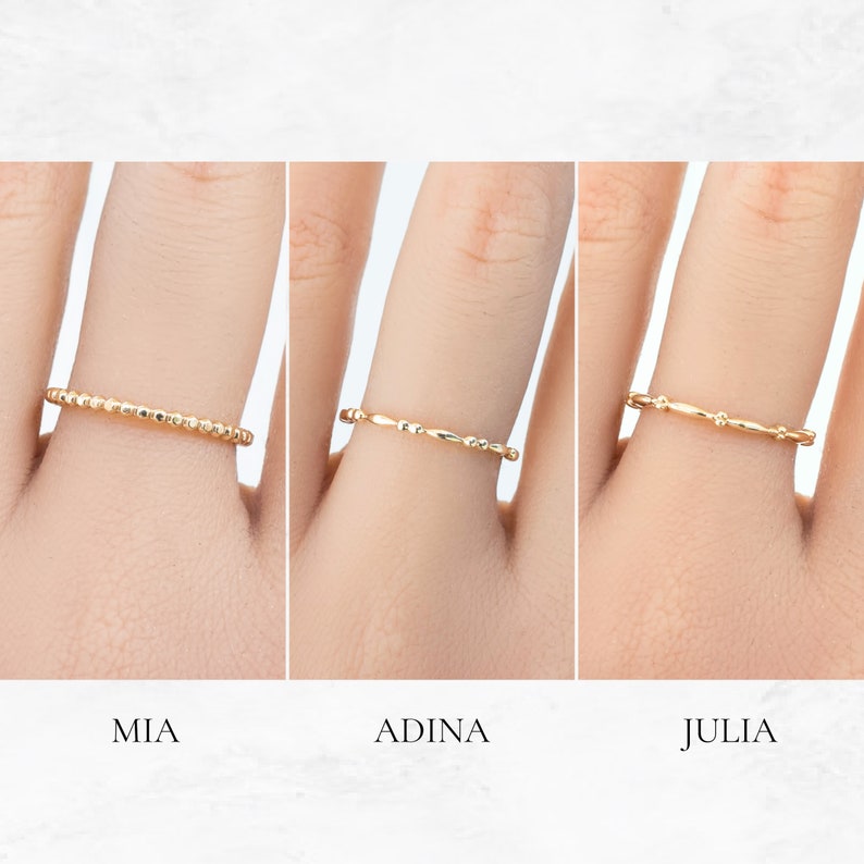 14k solid gold stack ring, stack ring solid gold, bead ring, dainty gold ring, dainty bead ring, 14k yellow gold, rose gold, white gold image 3