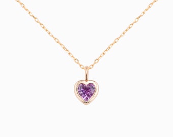 Pink sapphire heart charm, Unheated pink sapphire, 14k gold, rose gold, charm necklace