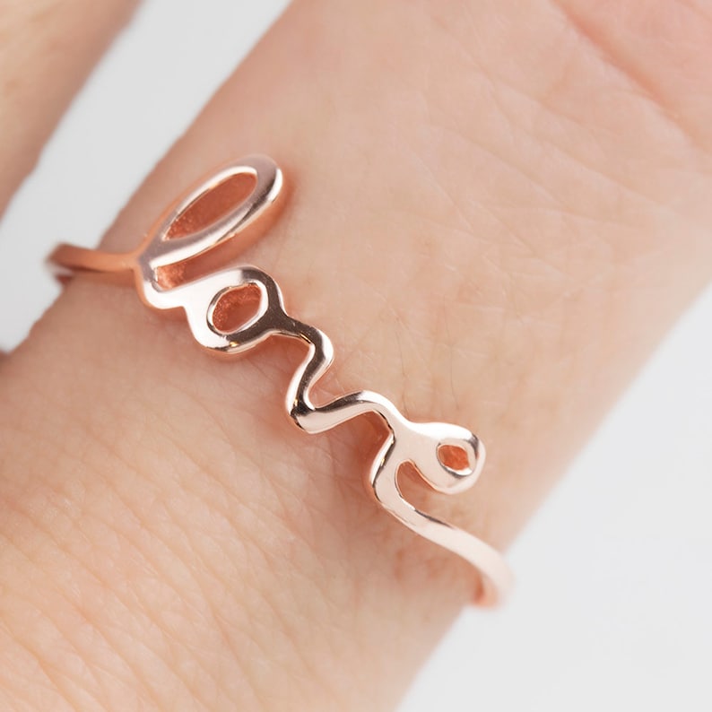 Love ring, script love ring, Solid 14k gold, rose gold, white gold, yellow gold, promise love ring, dainty love ring, size 7, ready ship image 7