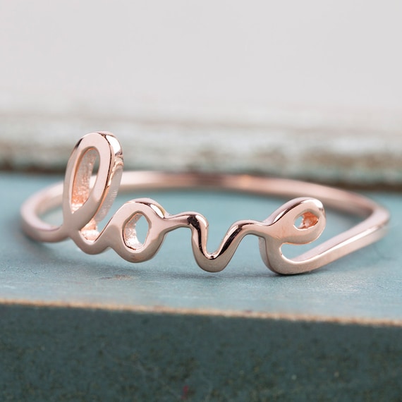 Love Ring Script Love Ring Solid 14k Gold Rose Gold White Gold
