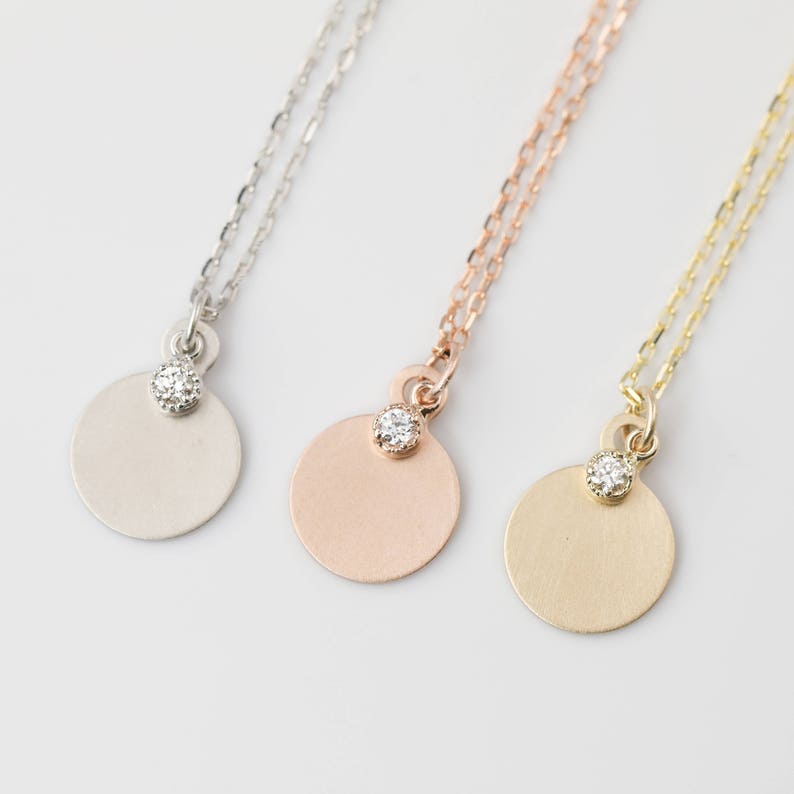 14k Gold Personalized Initial 9 4mm Disc Pendant Diamond Image 0