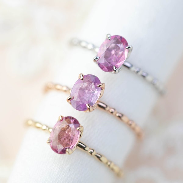 One of a kind unheated natural pink sapphire ring, 14k gold, rose gold, white gold, genuine oval pink sapphire, dainty simple sapphire ring