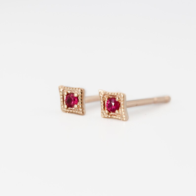 Antique Inspired Ruby Stud Earrings Genuine Ruby Stud Etsy