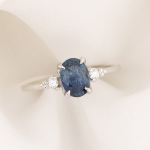 Oval Montana Sapphire engagement ring, Blue Queensland Sapphire Ring, Over 1ct Oval sapphire engagement ring, Vintage inspired engagement 1.42ct White Gold