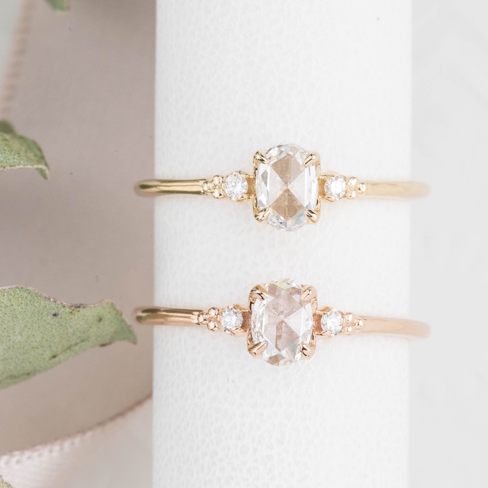 Oval Rose Cut Diamond Engagement Ring Diamond Three Stone