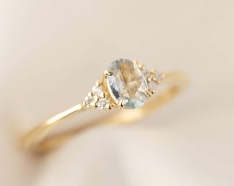 Unheated light blue sapphire engagement ring Diamond cluster green sapphire ring, Light blue sapphire engagement ring natural sapphire