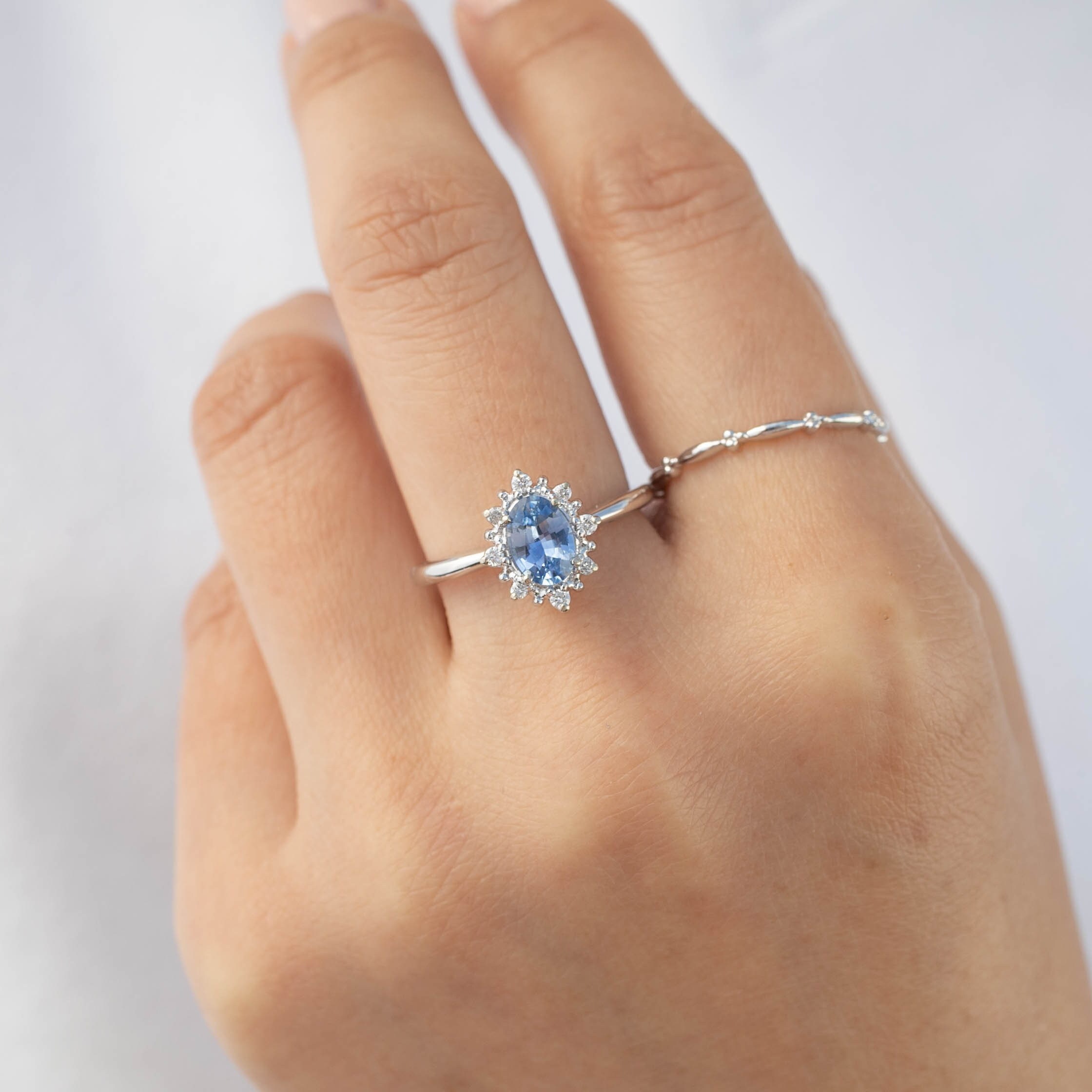 0.80ct Light Blue Sapphire Engagement Ring Victorian Style