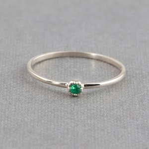 SALE Size 5.5, Genuine emerald solitaire ring, 14k white gold, small emerald solitaire ring, May birthstone jewelry, 14k White Gold image 1