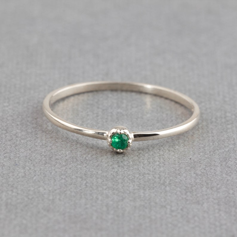 Solid 14k gold emerald solitaire ring, small emerald solitaire ring, May birthstone jewelry, emerald stack ring Rose Gold, White Gold image 6