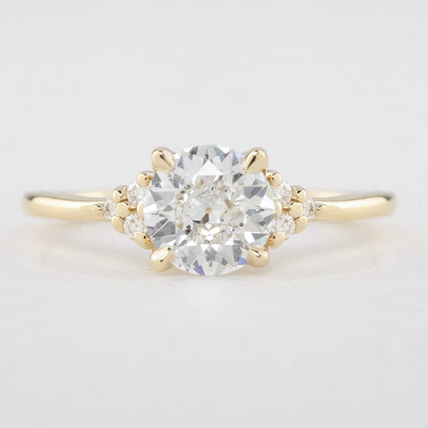 European Cut Diamond Engagement Ring, GIA Certified Circular Brilliant Cluster Ring, Ethically Sourced Conflict-Free Diamond Vintage Ring