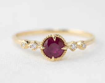 Ruby engagement ring, 14k gold, July birthstone jewelry, Round Ruby Engagement Ring, Vintage inspired Ruby Ring, unique ruby sapphire ring