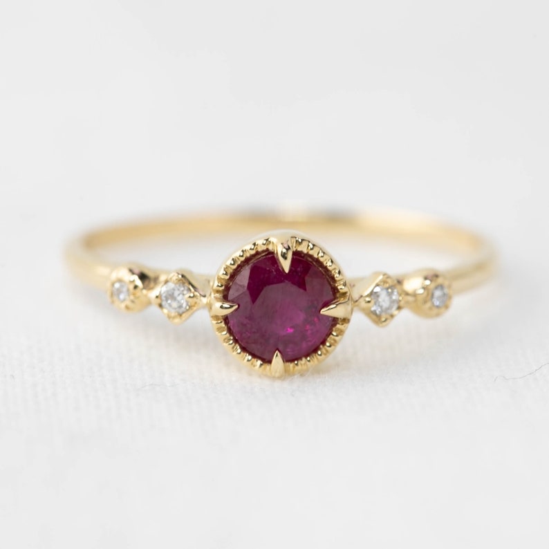 Ruby Engagement Ring 14k Gold July Birthstone Jewelry Round | Etsy