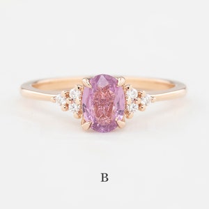 Oval Pink Sapphire Engagement Ring, Pink Sapphire Diamond cluster ring, Oval Sapphire, Vintage inspired Oval Pink Sapphire engagement ring image 6