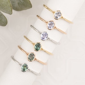 Oval blue green sapphire ring, Dainty oval sapphire ring, vintage inspired ring, unique unheated sapphire ring 14k gold, rose white gold