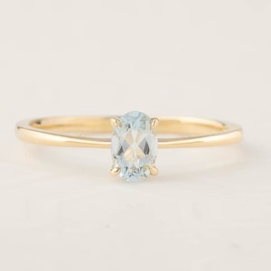 Aquamarine Solitaire Ring, 14k solid gold, Oval Aquamarine ring, Simple, Minimalist, Dainty Aquamarine engagement ring March birthstone ring