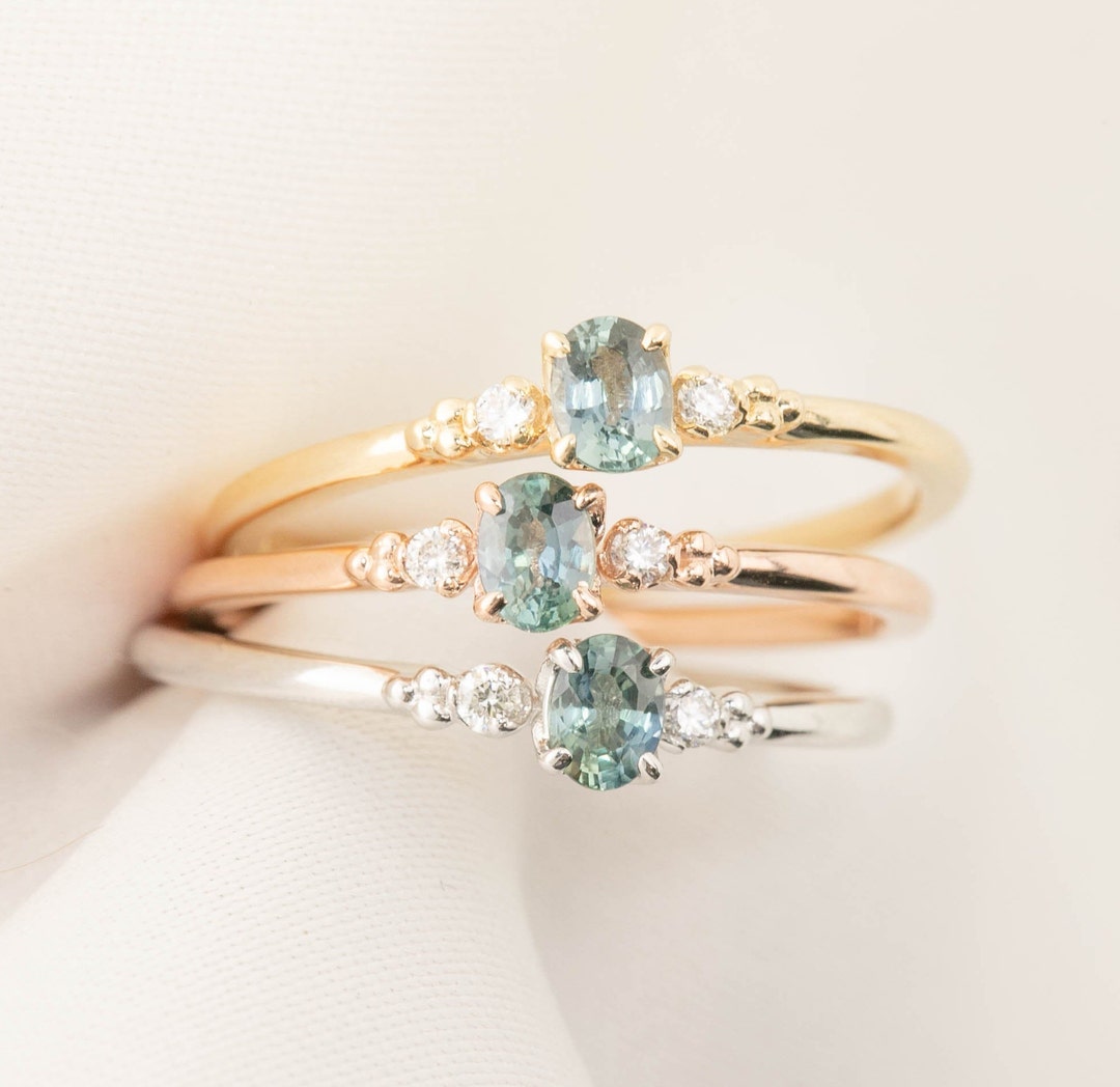 Estel Ring Vintage Inspired Unheated Blue Green Sapphire Ring, Light ...