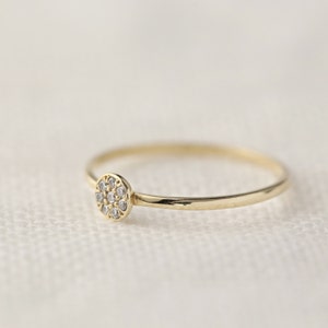 14k yellow, rose, white gold diamond ring, diamond pave ring, micro pave, stackable ring, round disc ring, solitaire ring, diamond moon ring image 2