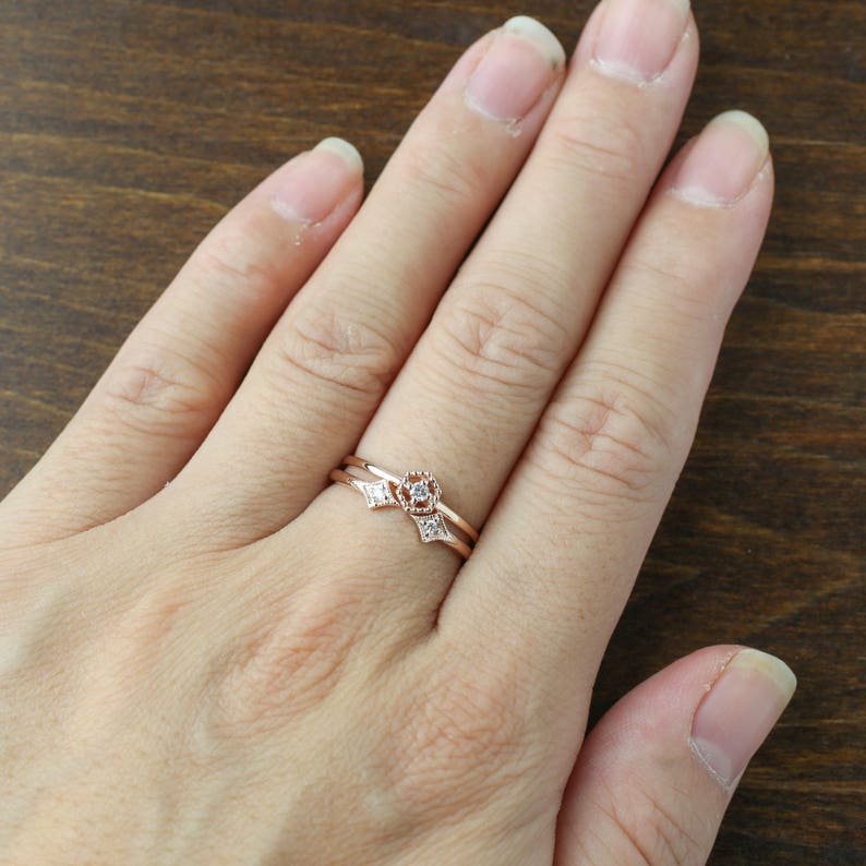 Unique Engagement ring set Hexagon diamond ring and double Etsy