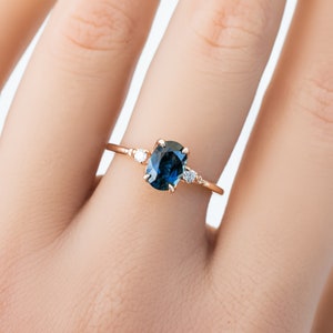 Oval Montana Sapphire engagement ring, Blue Queensland Sapphire Ring, Over 1ct Oval sapphire engagement ring, Vintage inspired engagement image 8