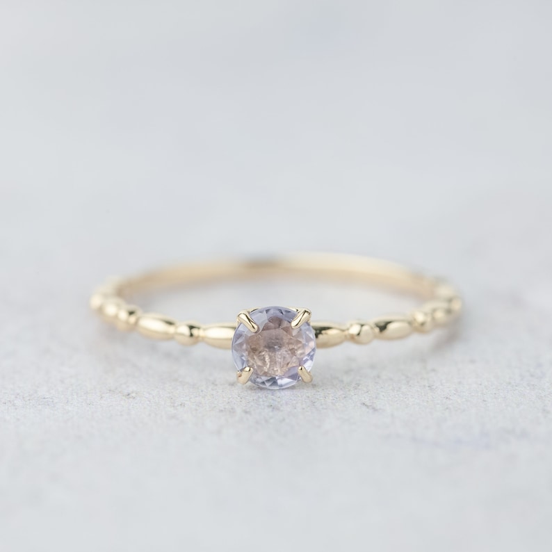 delicate stacking ring, 14k yellow gold natural unheated blue green lavender pink peach yellow sapphire solitaire engagement ring