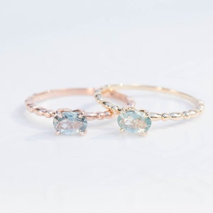Unheated natural sapphire solitaire ring, Dainty claw setting ring with blue sapphire or green sapphire, Oval, Unheated untreated sapphire