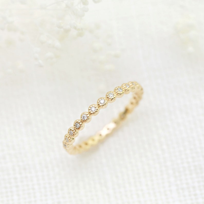 Diamond eternity band, Wedding band, diamond full eternity ring, genuine diamond ring, Bezel setting, 14k yellow gold, rose gold, white gold image 3