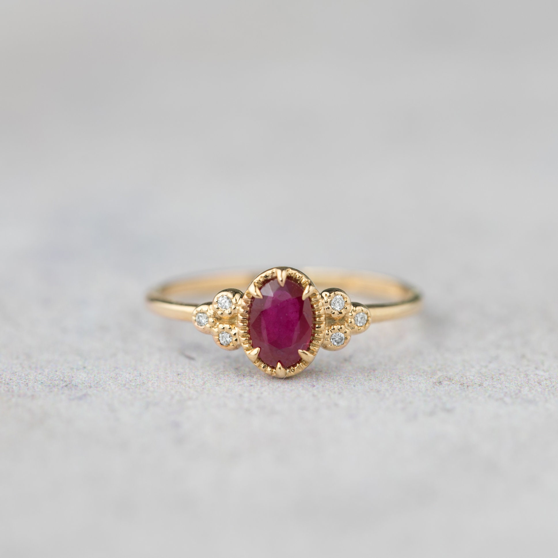 Oval Ruby and Diamond Engagement Ring Genuine Ruby