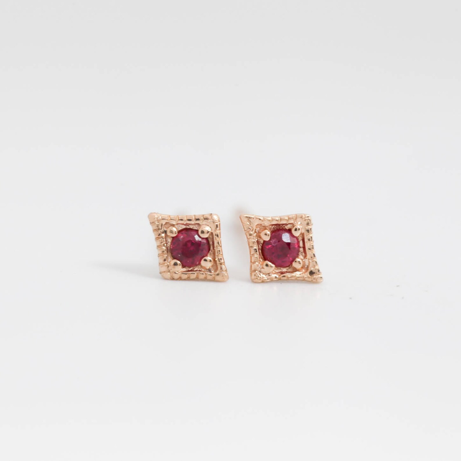 Antique Inspired Ruby Stud Earrings Genuine Ruby Stud Etsy