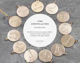 Constellation Star Sign Jewelry,Solid 14k Gold Diamond Celestial Constellation Necklace,layering Zodiac necklace,personalized