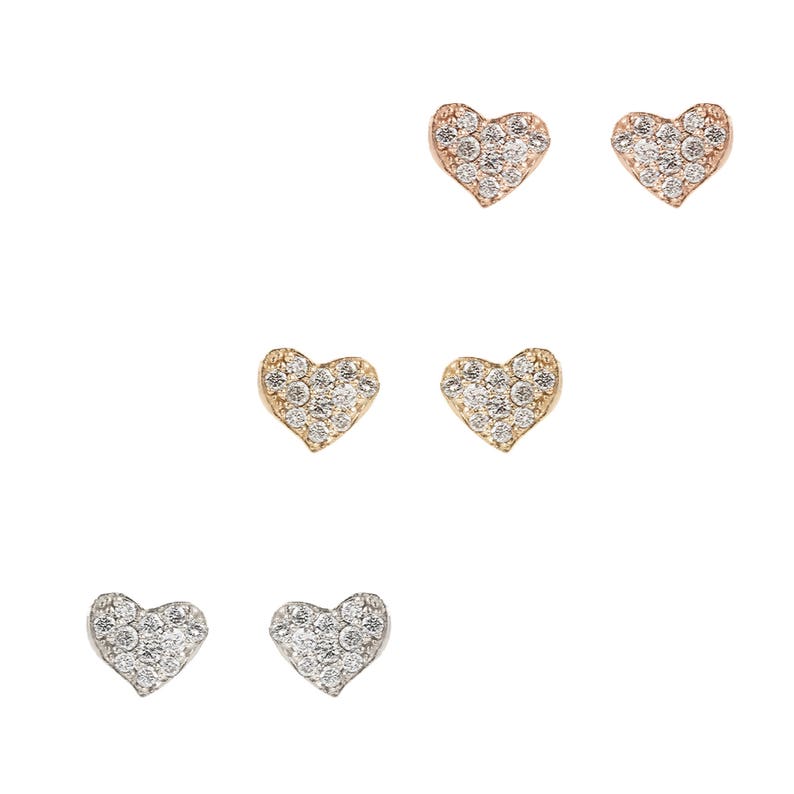 Heart stud earrings, Diamond pave studs, Heart earrings, heart studs, clustered diamond earrings, solid gold, 14k gold, Valentine's gift image 6