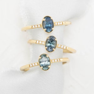 Beautiful Teal Blue Oval Montana Sapphire ring, Montana Sapphire Engagement Ring, Simple teal blue sapphire engagement ring, 14k gold ring