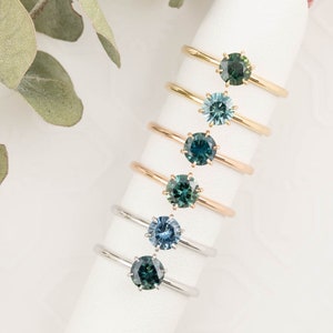 Round Green Sapphire Solitaire  ring, Simple Sapphire Engagement Ring, Six prongs Queensland Sapphire Ring, Dainty Montana Sapphire Ring,