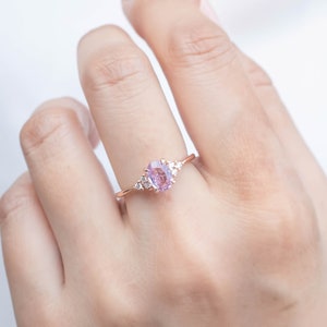 Oval Pink Sapphire Engagement Ring, Pink Sapphire Diamond cluster ring, Oval Sapphire, Vintage inspired Oval Pink Sapphire engagement ring image 7