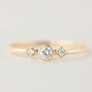 14k gold unique diamond engagement ring, solid 14k delicate gold engagement ring, vintage antique inspired ring, 0.12ct G SI diamond ring image 1