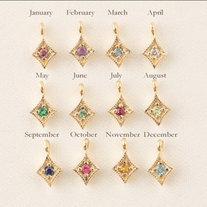 Birthstone charm, Star charm, 1.5mm genuine birthstone charm for personalized necklace, Solid Gold, 14k yellow gold, rose gold, white gold