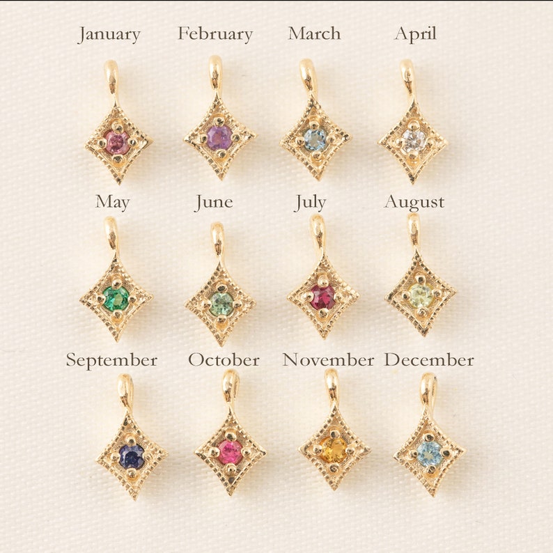 Birthstone charm add-on rose gold Recycled Gold 1.5mm genuine birthstone charm for personalized necklace 14k yellow gold white gold