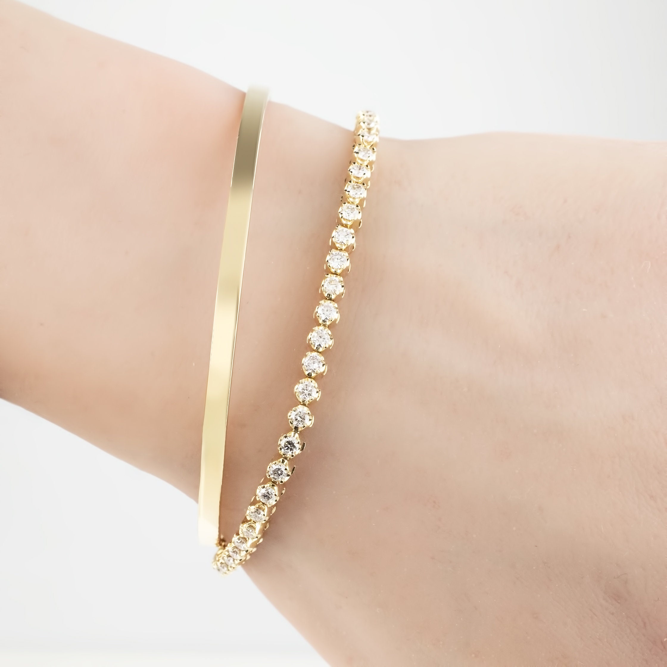 Solid 14k Gold 3mm Flat Bangle Bracelet, Custom Simple Bangle Bracelet ...