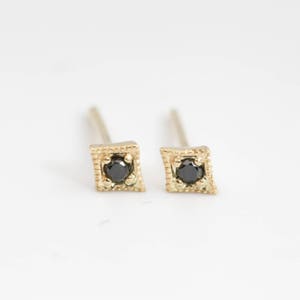 Pendientes de diamantes negros, pendientes de estrella de diamantes negros, oro de 14 k, oro rosa, oro blanco, delicados pendientes de diamantes negros, pendientes de diamantes negros