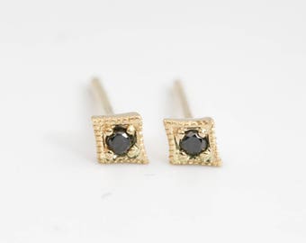 Black diamond studs, Black diamond star stud earrings, 14k gold, rose gold, white gold, dainty black diamond earrings black diamond earrings
