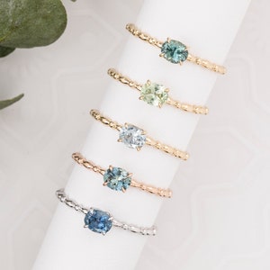 Dainty Blue Green Sapphire ring, Oval Montana sapphire solitaire ring, delicate green sapphire ring, Stacking sapphire ring, stackable