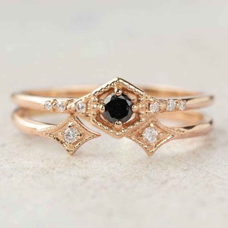 Double diamond star ring, diamond open wedding ring. 14k gold, rose gold, white gold, wedding ring, wedding band, stacking ring image 6