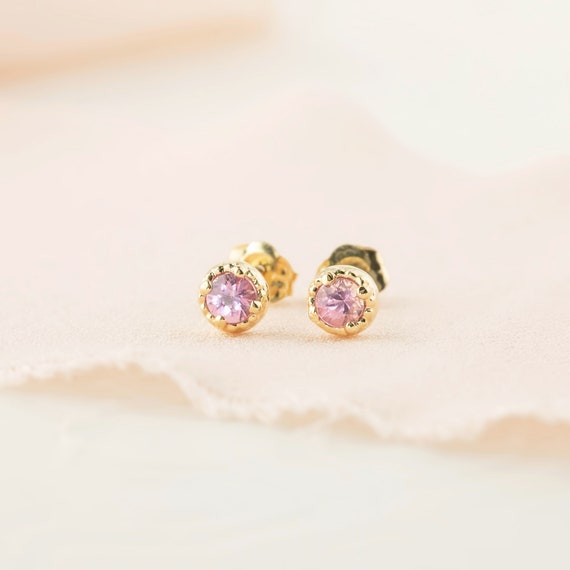 Pink sapphire stud earrings 14k best sale gold