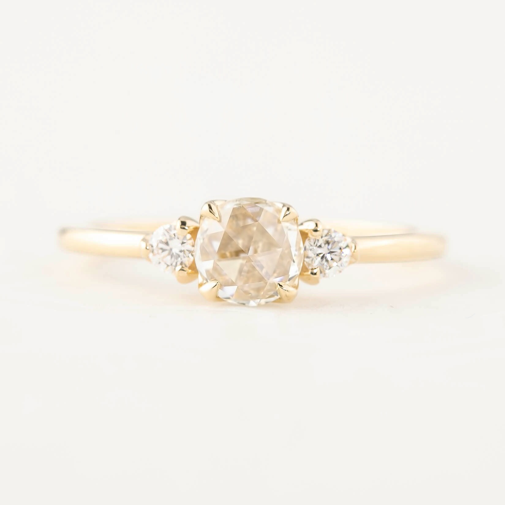 Classic Rose Cut Diamond Ring Three Stone Ring Delicate
