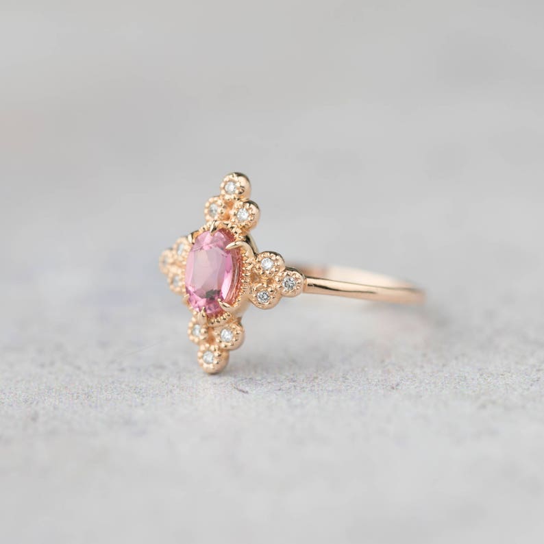 14k rose gold pink tourmaline diamond engagement ring Etsy