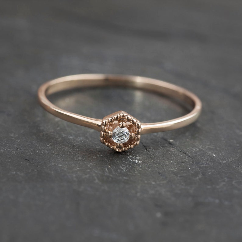 Unique Engagement ring set Hexagon diamond ring and double Etsy