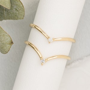 Nesting diamond ring, Chevron Band, Curved shape wedding band, unique delicate dainty wedding ring, 14k gold, rose gold, white gold