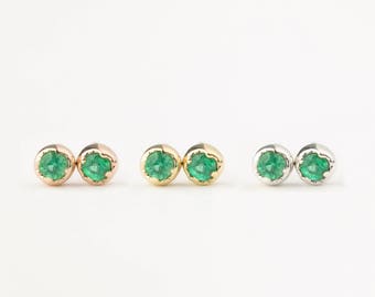 Tiny emerald stud earrings, genuine emerald stud earrings small emerald studs May birthstone studs earring, simple emerald studs, solid gold