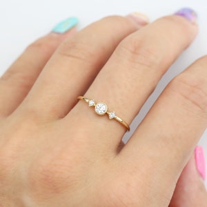 14k gold unique diamond engagement ring, solid 14k delicate gold engagement ring, vintage antique inspired ring, 0.12ct G SI diamond ring image 7